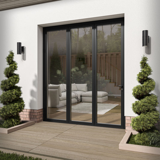 Matt Black Aluminium External 3+0 Clear Glass Folding Patio Door (122091)