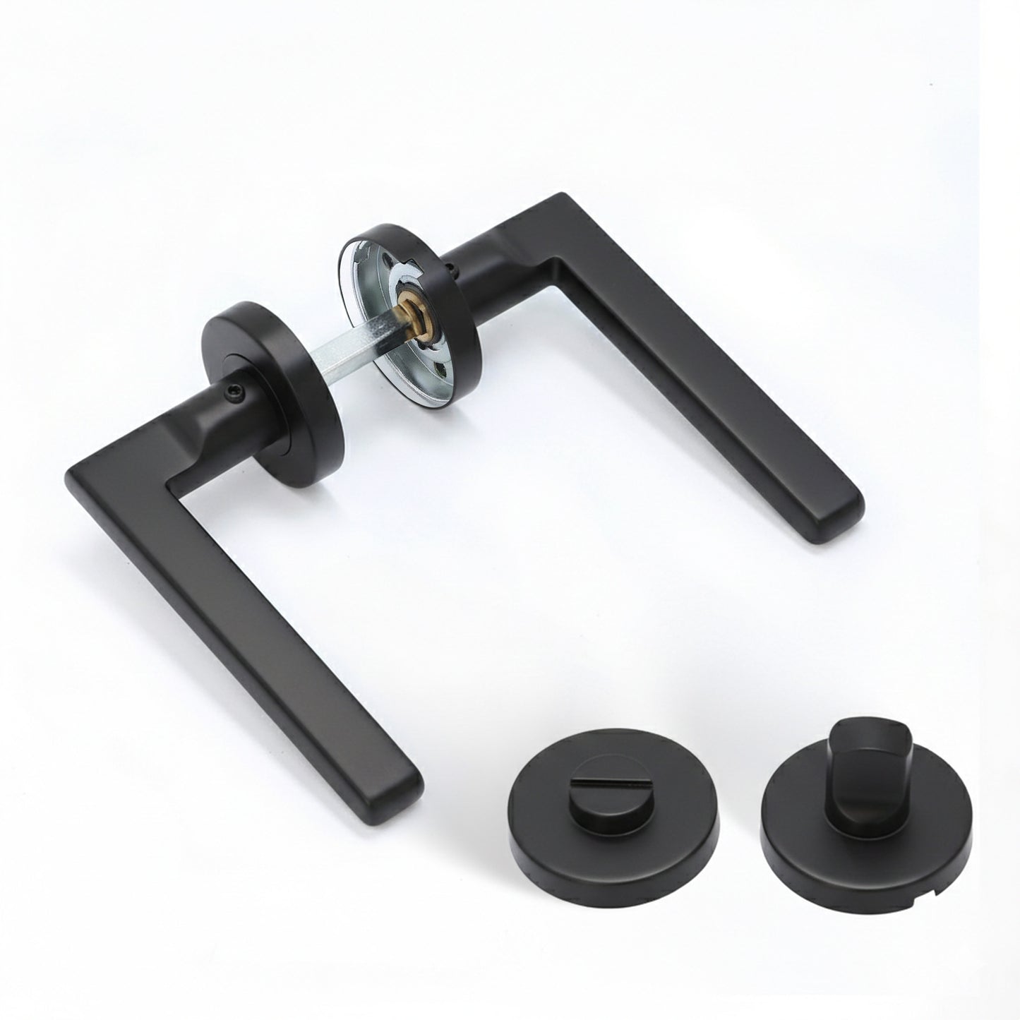 Superior Luna Lever on Round Rose Bathroom Handle Set - Matt Black
