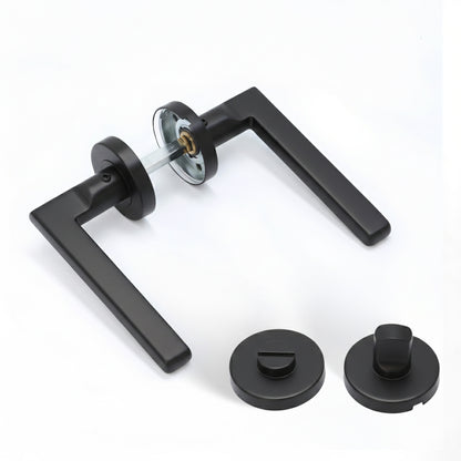 Superior Luna Lever on Round Rose Bathroom Handle Set - Matt Black
