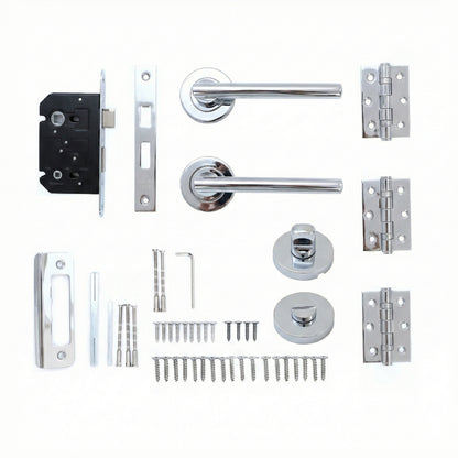 Superior Luna Lever on Round Rose Bathroom Handle Set - Polished Stainless Steel