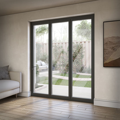 Matt Grey Aluminium External 3+0 Clear Glass Folding Patio Door (122092)