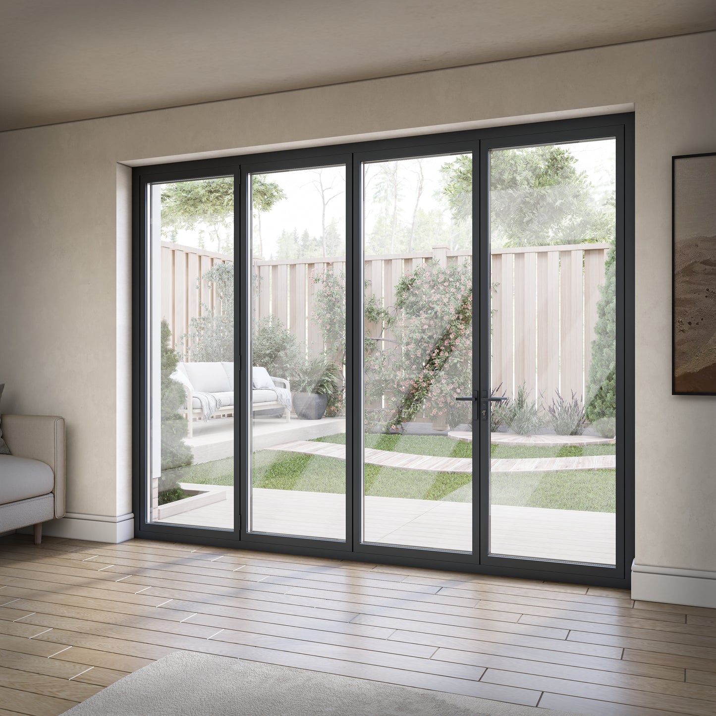 Matt Grey Aluminium External 3+1 Clear Glass Folding Patio Door (122095)