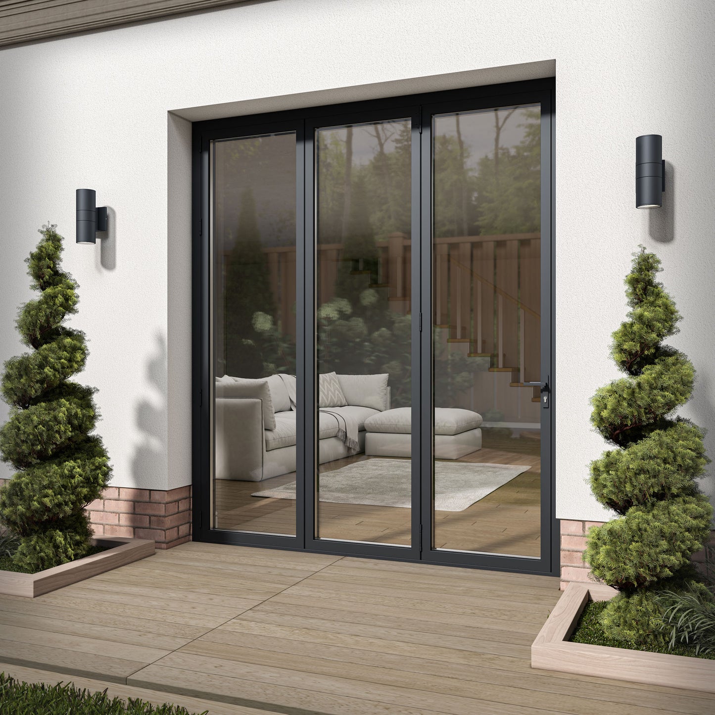 Matt Grey Aluminium External 3+0 Clear Glass Folding Patio Door (122092)
