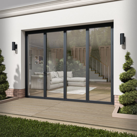 Matt Grey Aluminium External 3+1 Clear Glass Folding Patio Door (122095)