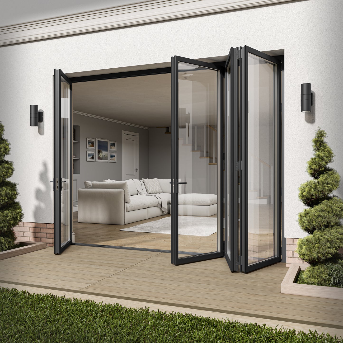 Matt Grey Aluminium External 3+1 Clear Glass Folding Patio Door (122095)