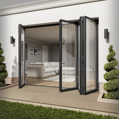 Matt Grey Aluminium External 3+1 Clear Glass Folding Patio Door (122095)