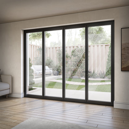 Matt Black Aluminium External 3+1 Clear Glass Folding Patio Door (122094)