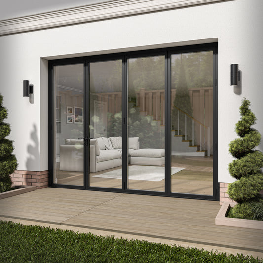 Matt Black Aluminium External 3+1 Clear Glass Folding Patio Door (122094)