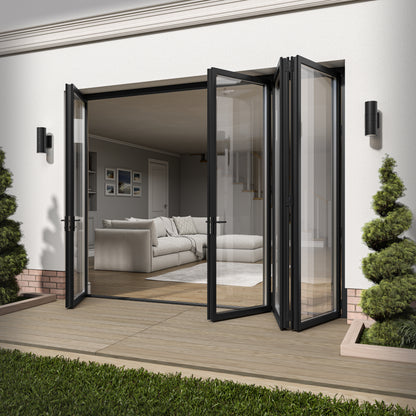 Matt Black Aluminium External 3+1 Clear Glass Folding Patio Door (122094)