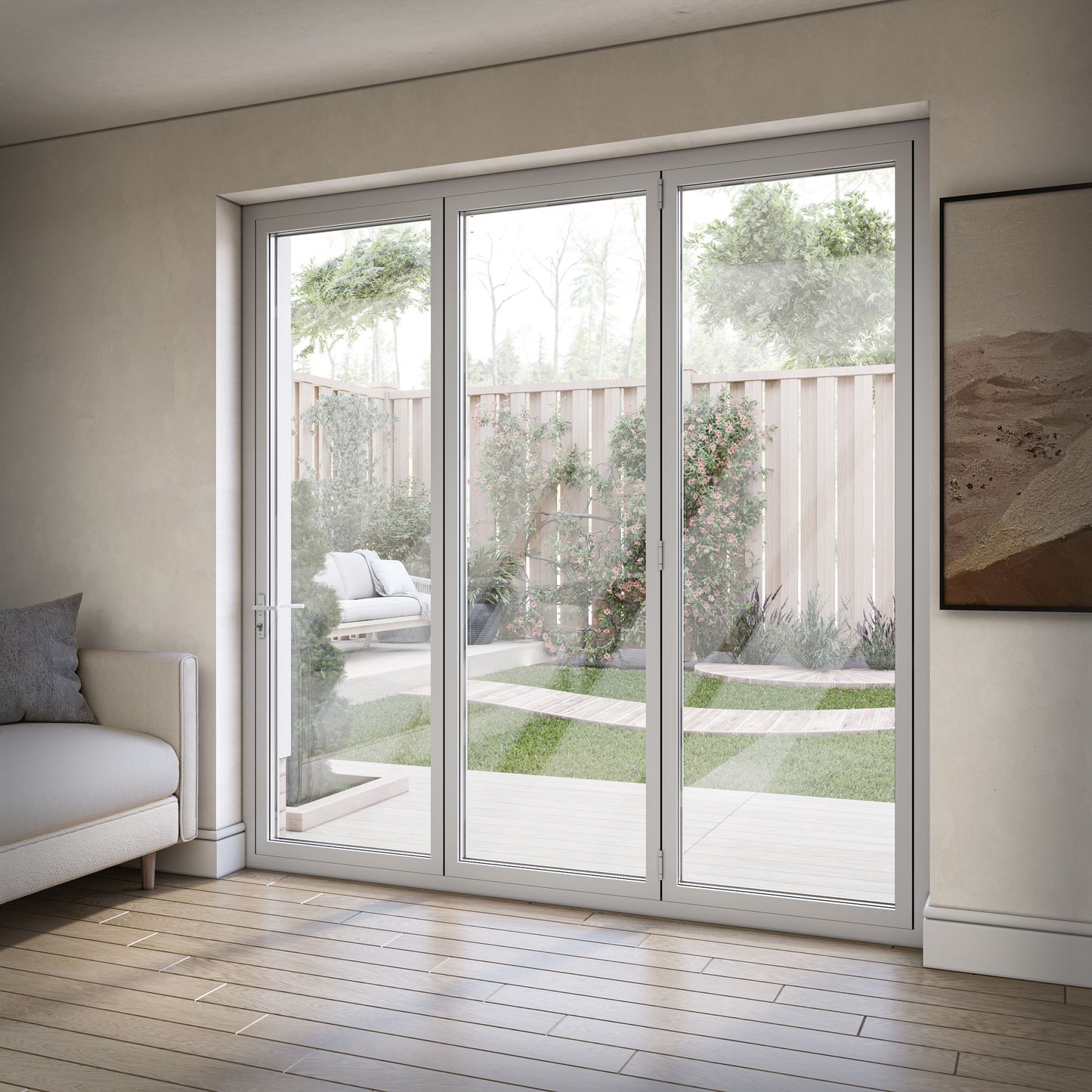 White Aluminium External 3+0 Clear Glass Folding Patio Door (122093)