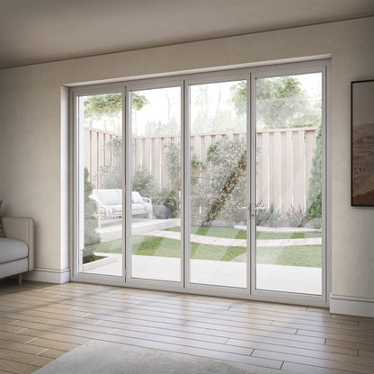 White Aluminium External 3+1 Clear Glass Folding Patio Door (122096)