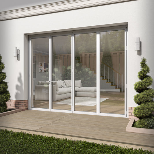 White Aluminium External 3+1 Clear Glass Folding Patio Door (122096)