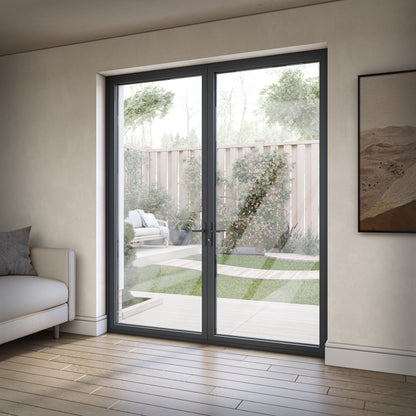 Matt Grey Aluminium External Clear Glass French Patio Door (122098)