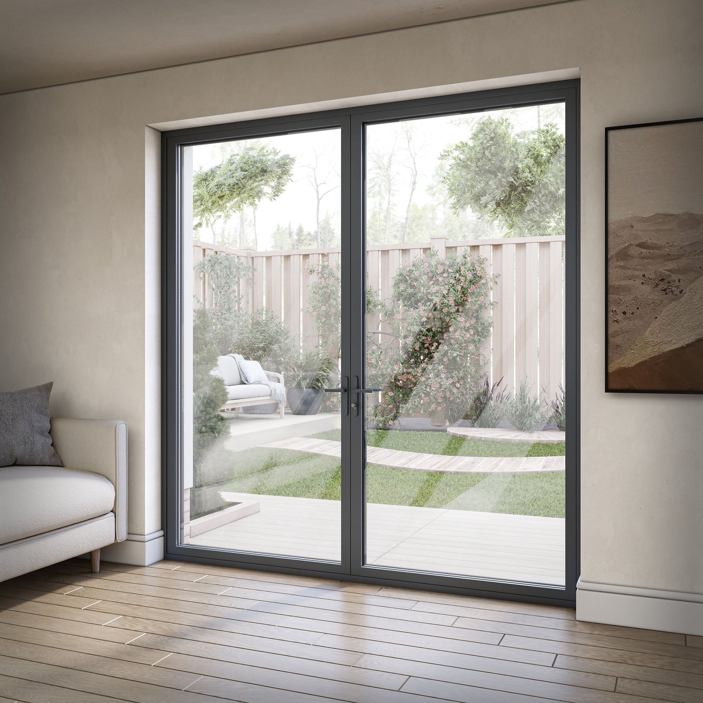 Matt Grey Aluminium External Clear Glass French Patio Door (122098)