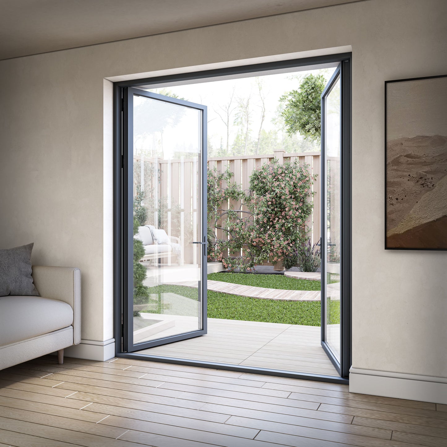 Matt Grey Aluminium External Clear Glass French Patio Door (122098)