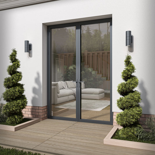 Matt Grey Aluminium External 2 Light Clear Glass French Patio Door