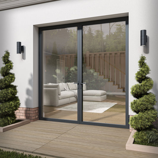 Matt Grey Aluminium External Clear Glass French Patio Door (122098)
