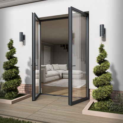 Matt Grey Aluminium External Clear Glass French Patio Door (122098)
