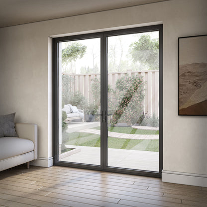 Matt Black Aluminium External Clear Glass French Patio Door (122097)