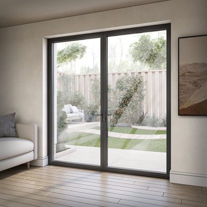 Matt Black Aluminium External Clear Glass French Patio Door (122097)