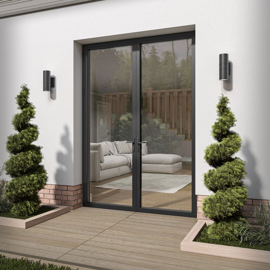 Matt Black Aluminium External 2 Light Clear Glass French Patio Door