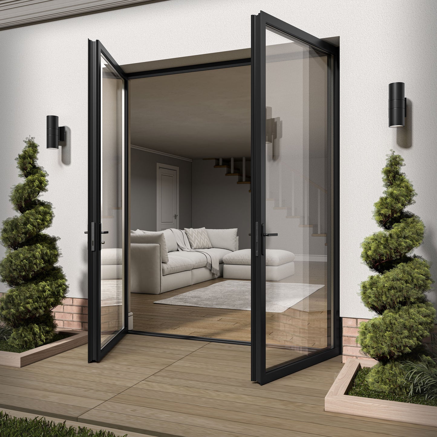 Matt Black Aluminium External Clear Glass French Patio Door (122097)