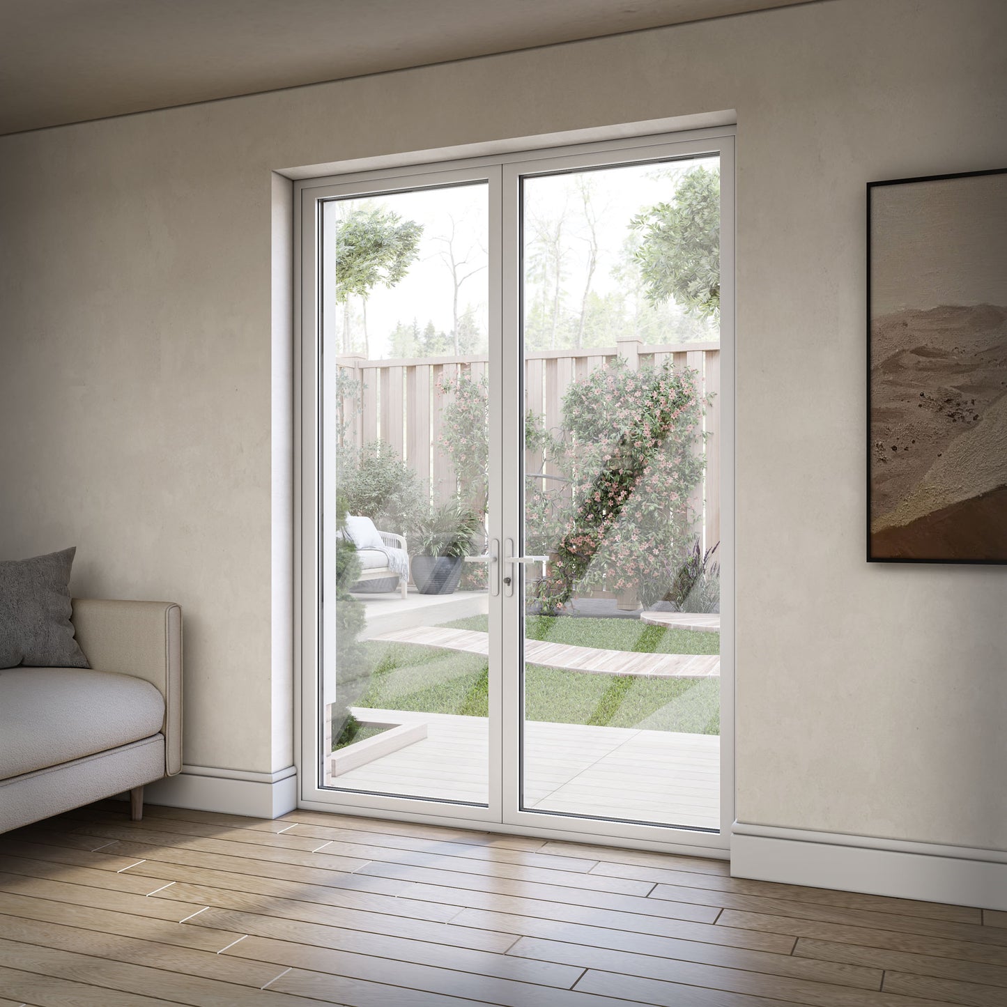 White Aluminium External Clear Glass French Patio Door (122099)
