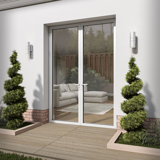 White Aluminium External 2 Light Clear Glass French Patio Door