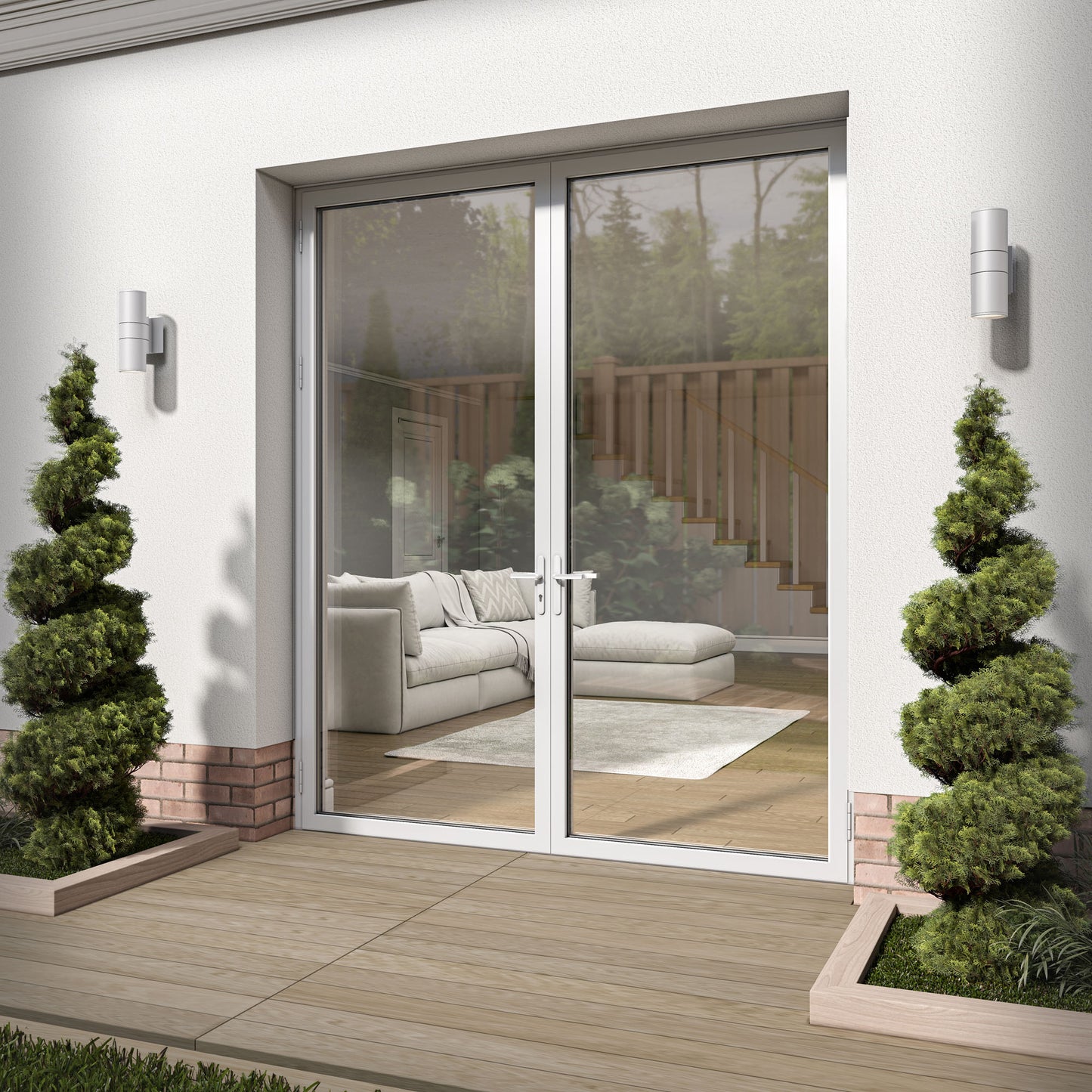 White Aluminium External Clear Glass French Patio Door (122099)