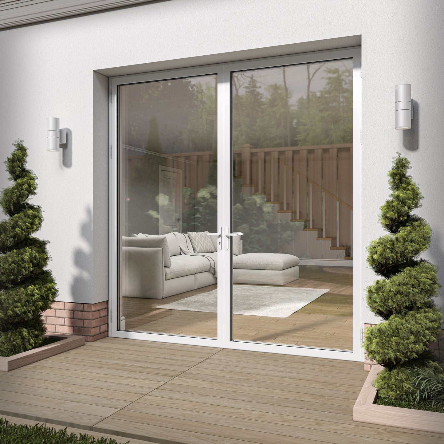 White Aluminium External Clear Glass French Patio Door (122099)