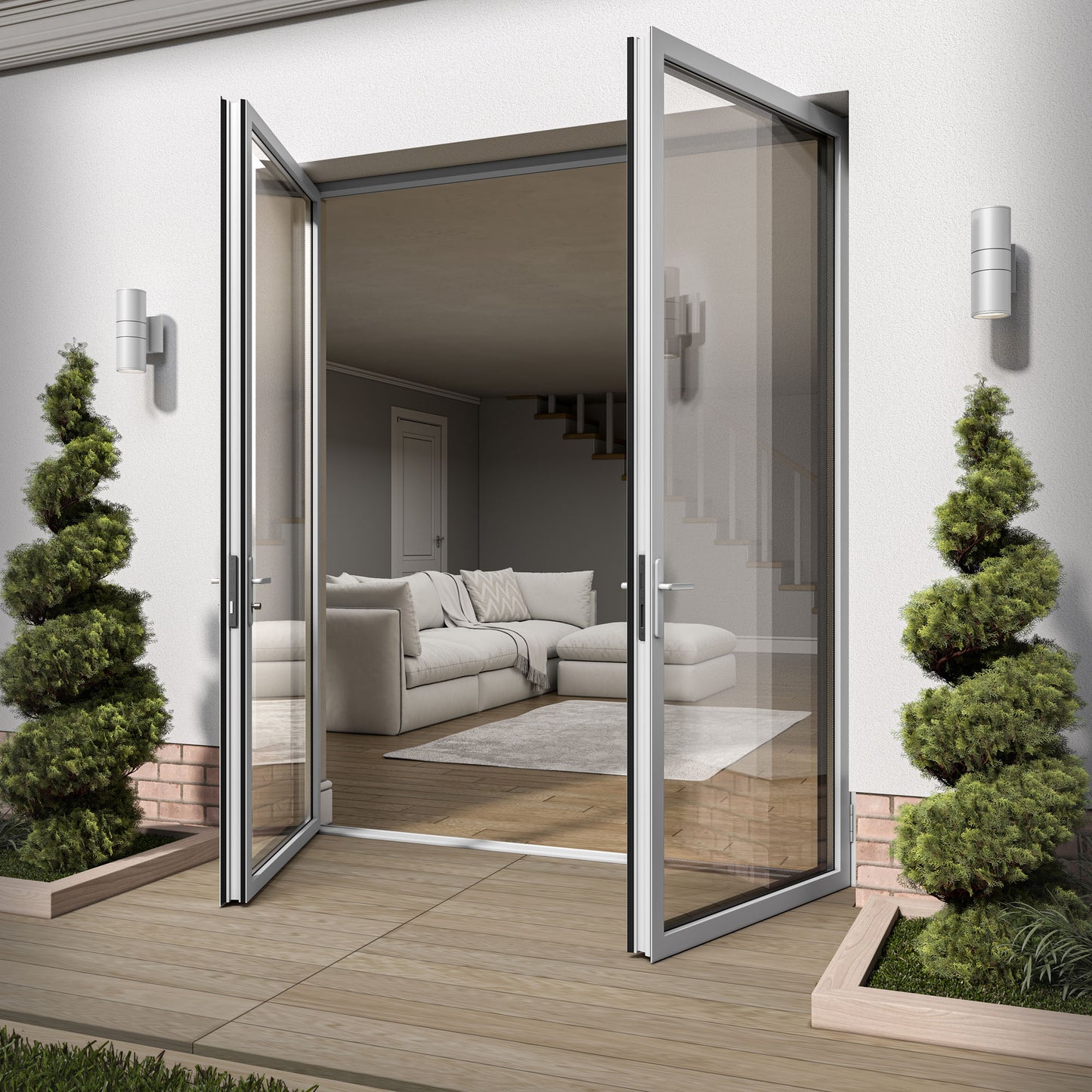 White Aluminium External Clear Glass French Patio Door (122099)