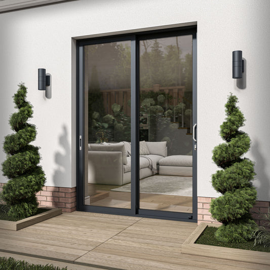 Matt Grey Aluminium Clear Glass External Sliding Patio Door (122104)