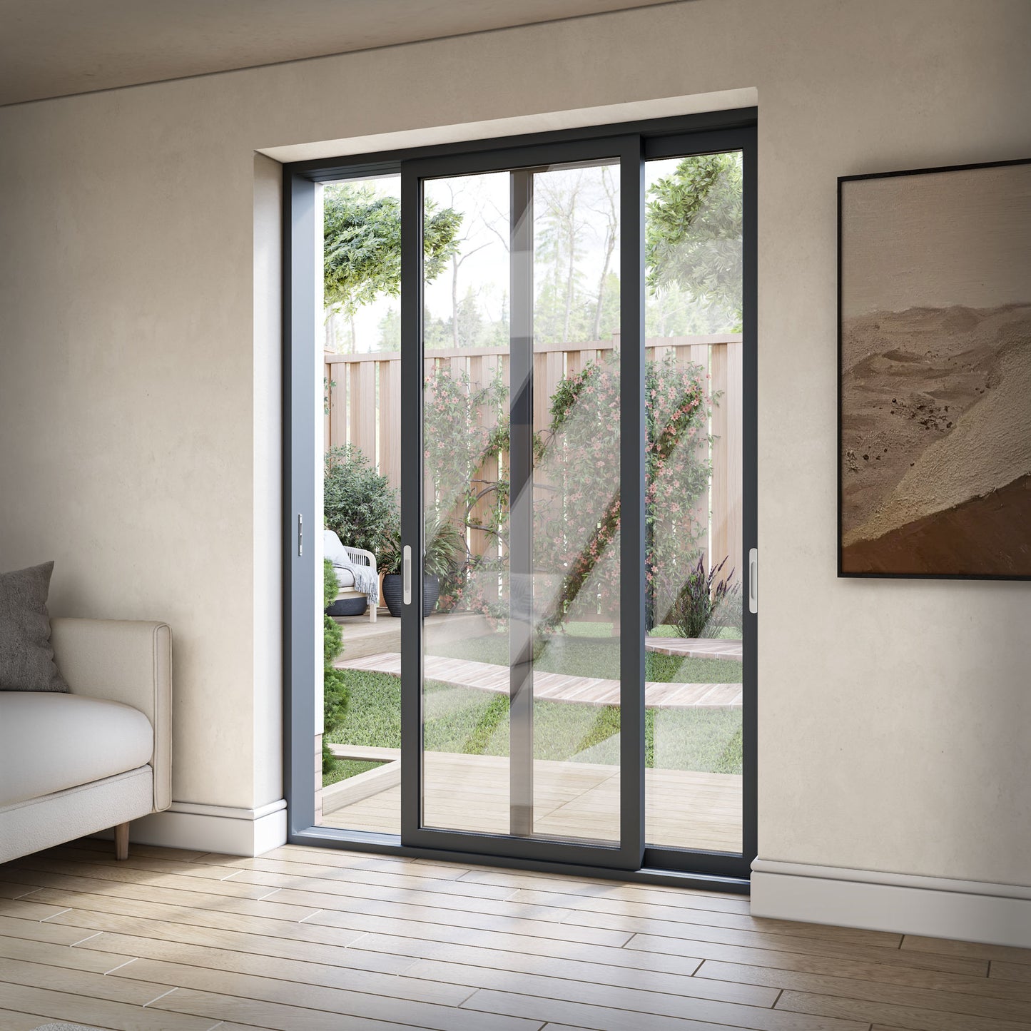 Matt Grey Aluminium Clear Glass External Sliding Patio Door (122104)