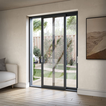 Matt Grey Aluminium Clear Glass External Sliding Patio Door (122104)