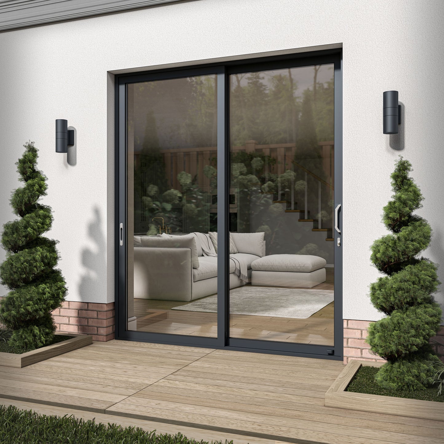 Matt Grey Aluminium Clear Glass External Sliding Patio Door (122104)