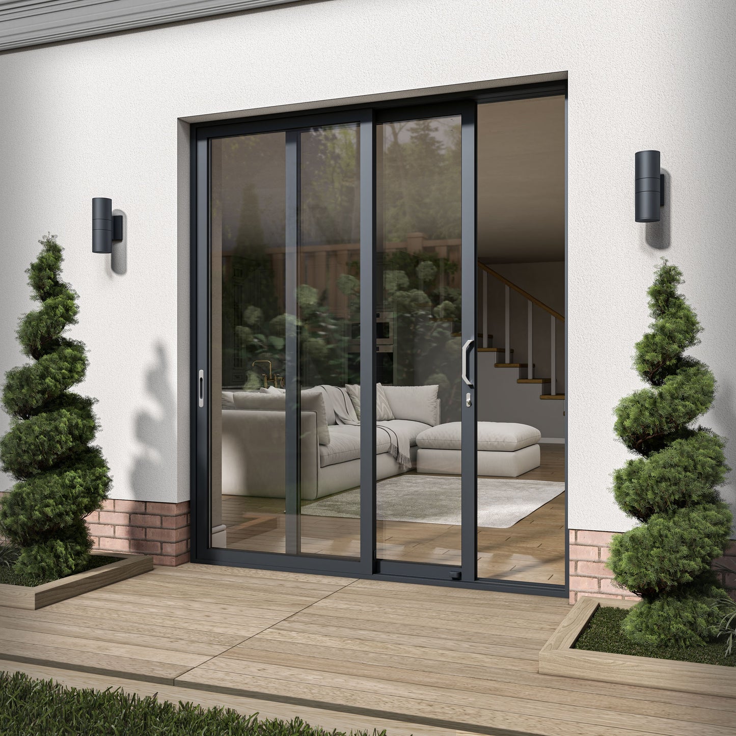 Matt Grey Aluminium Clear Glass External Sliding Patio Door (122104)