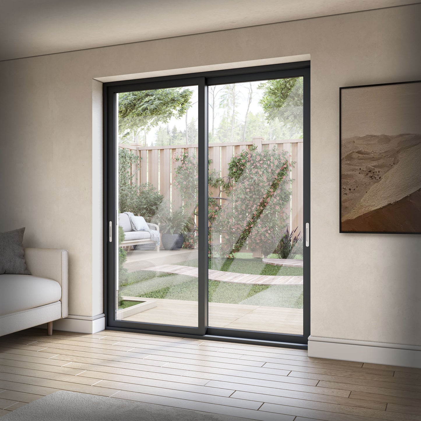 Matt Grey Aluminium Clear Glass External Sliding Patio Door (122104)