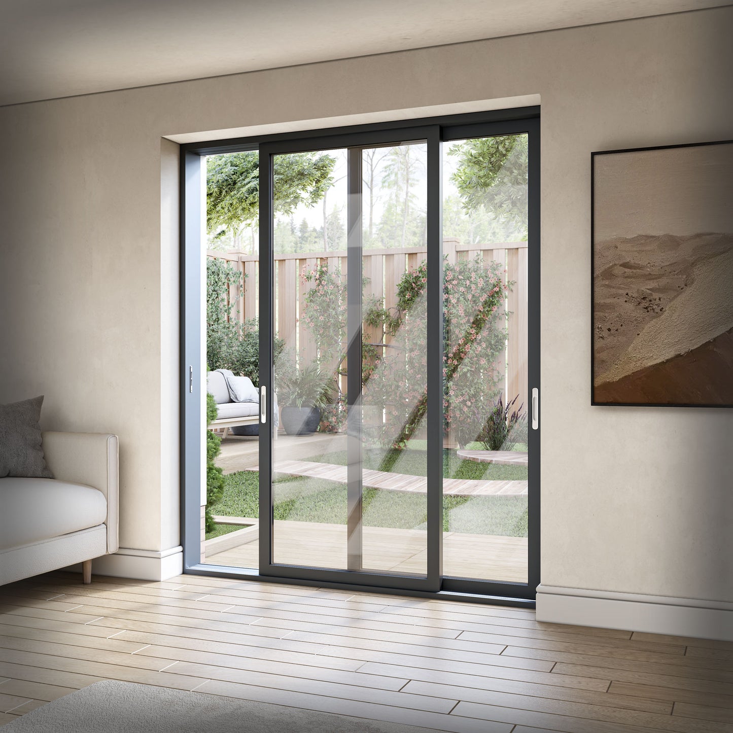 Matt Grey Aluminium Clear Glass External Sliding Patio Door (122104)