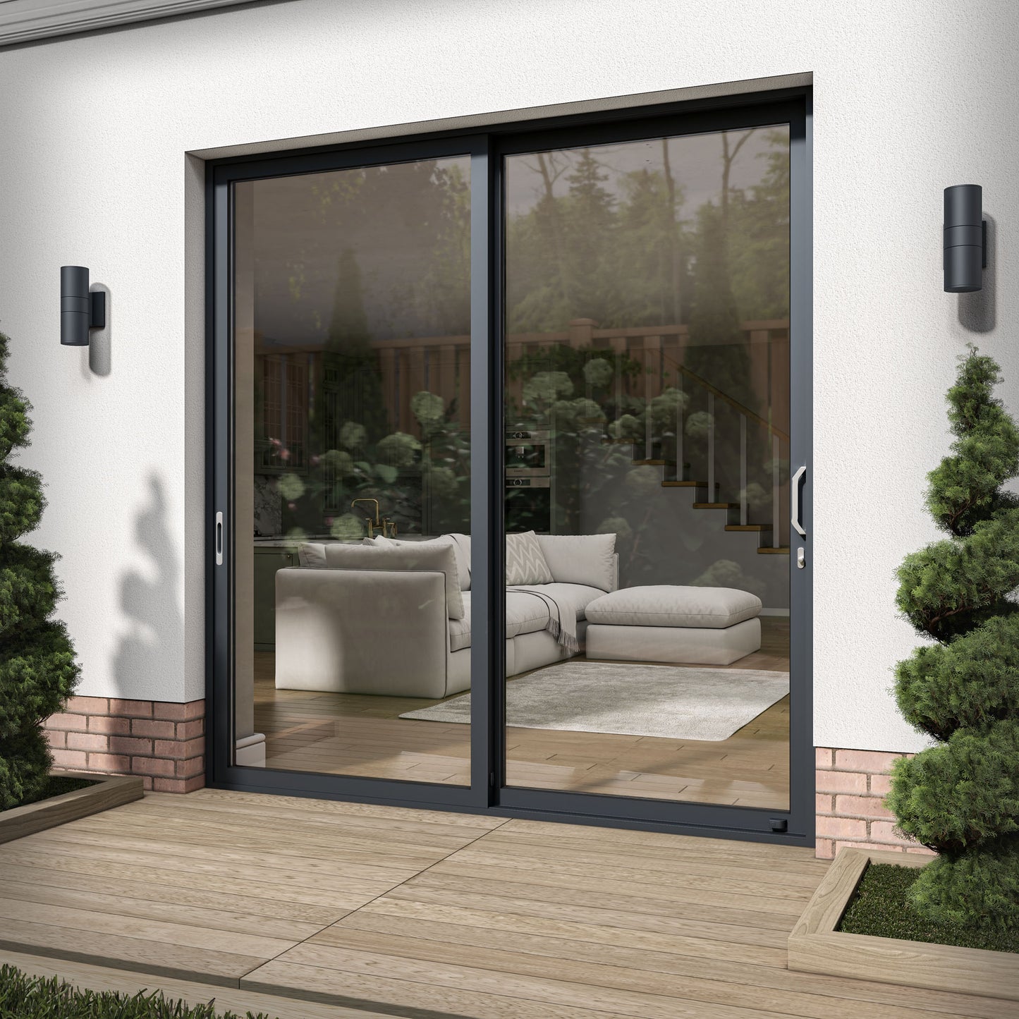 Matt Grey Aluminium Clear Glass External Sliding Patio Door (122104)