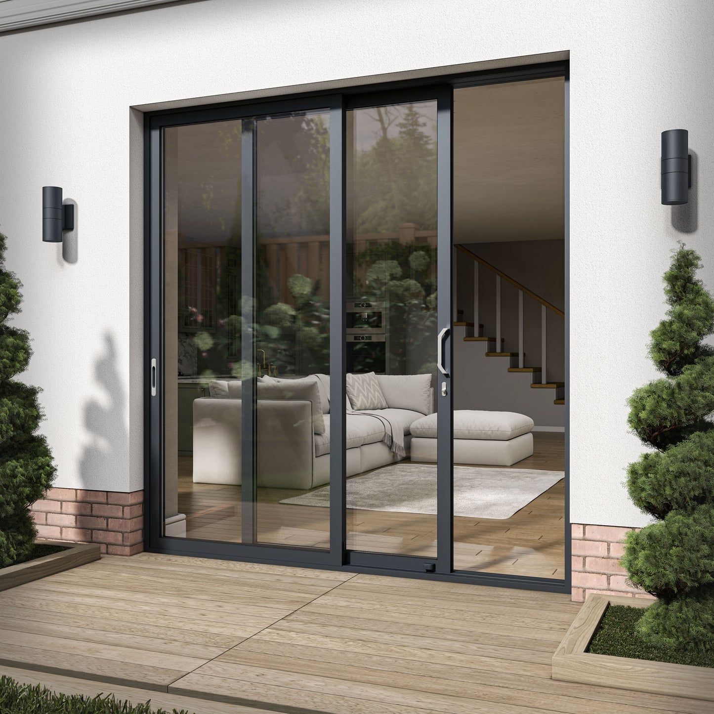 Matt Grey Aluminium Clear Glass External Sliding Patio Door (122104)