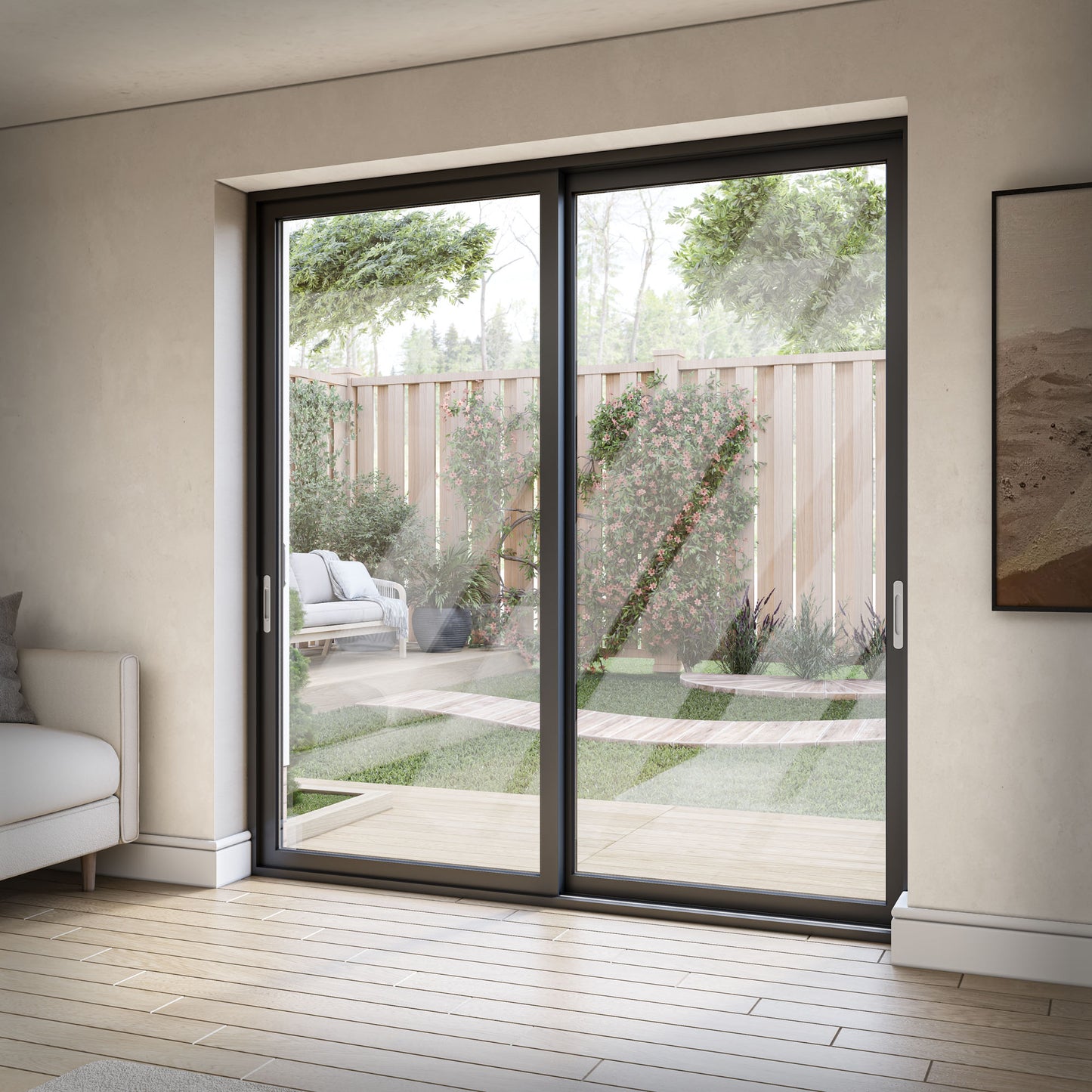 Matt Grey Aluminium Clear Glass External Sliding Patio Door (122104)