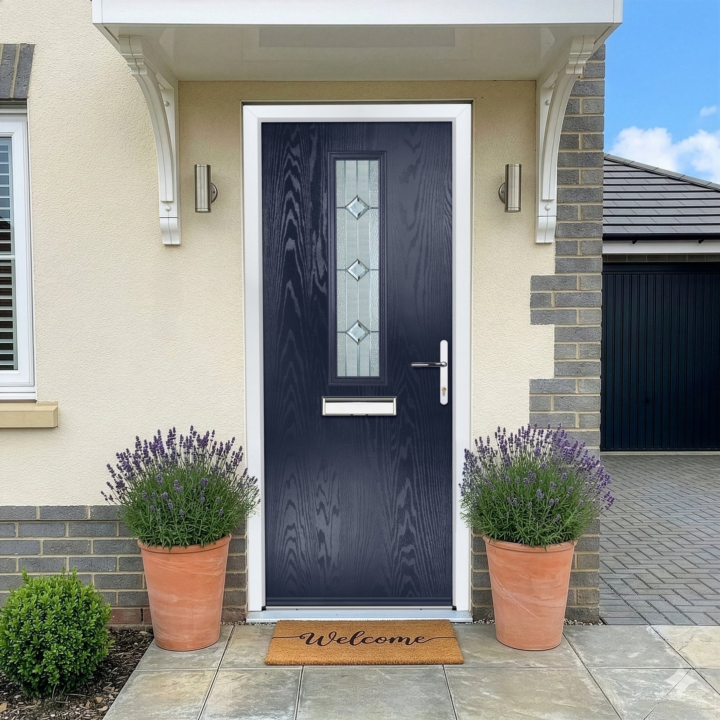 Fergus Blue Pre-Hung Venice Glass Composite Front Door Set