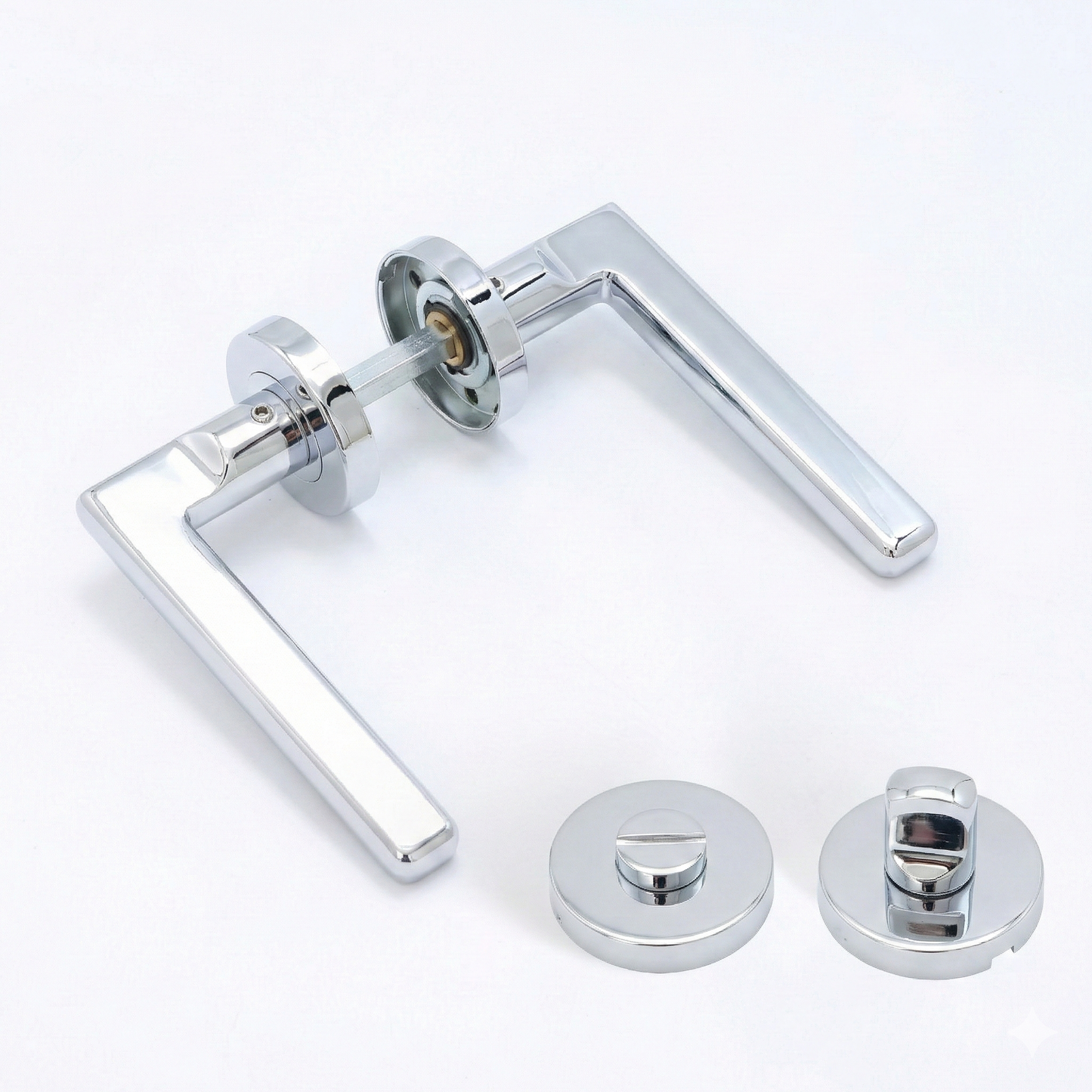 Superior Luna Lever on Round Rose Bathroom Handle Set - Polished Stainless Steel