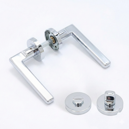 Superior Luna Lever on Round Rose Bathroom Handle Set - Polished Stainless Steel