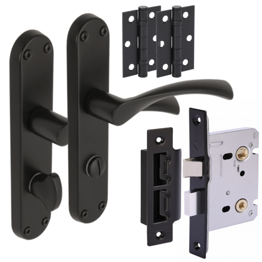 Lobo Lever on Backplate Bathroom Handle Set - Black Matt (H2905BM)