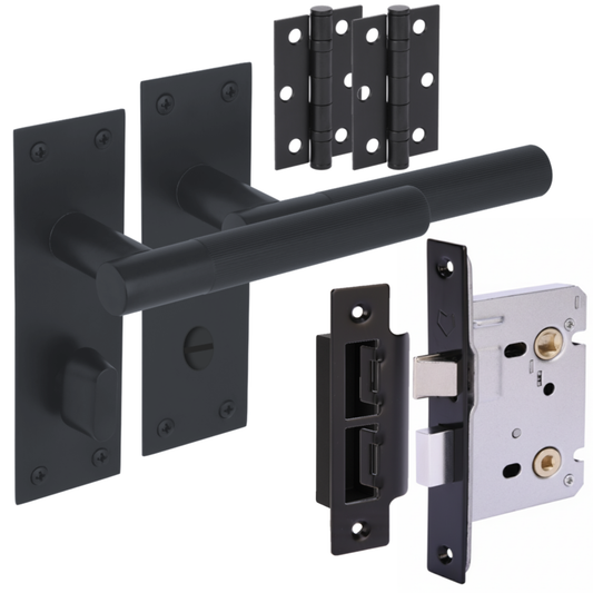 Levada Linear Lever on Backplate Bathroom Handle Set - Black Matt (H2908BM)