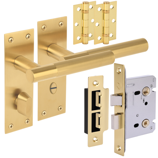 Levada Linear Lever on Backplate Bathroom Handle Set - Satin Brass (H2908SB)