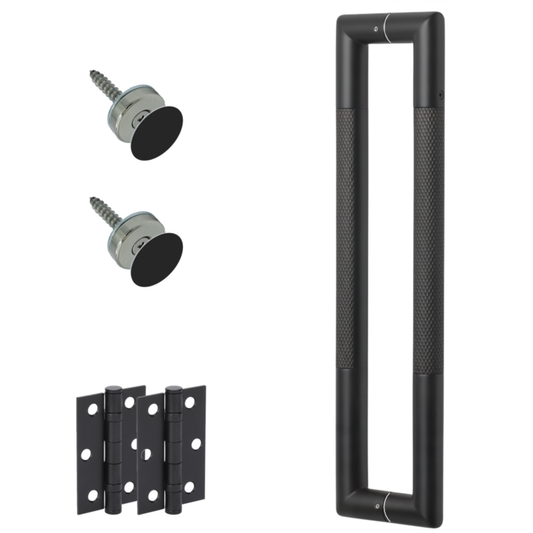 Mitred Back to Back Round Knurled Pull Handle Pack with Magnetic Latch - Black Matt (H2993BM)