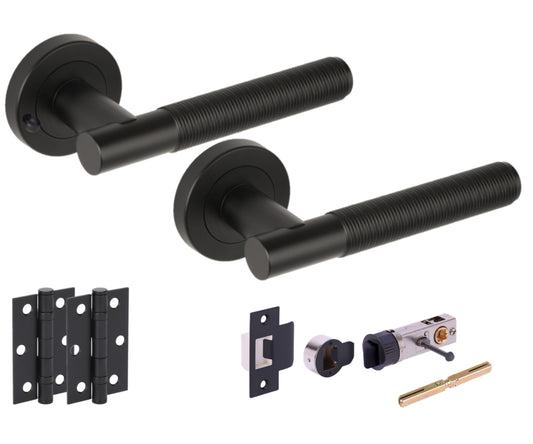 Halo Round Rose Privacy Lever Door Handle Set - Black Matt (H2880BM)
