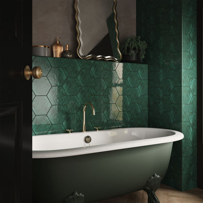 Green Gloss - Aura Smooth Hexagon Water Resistant Ceramic Wall Tile